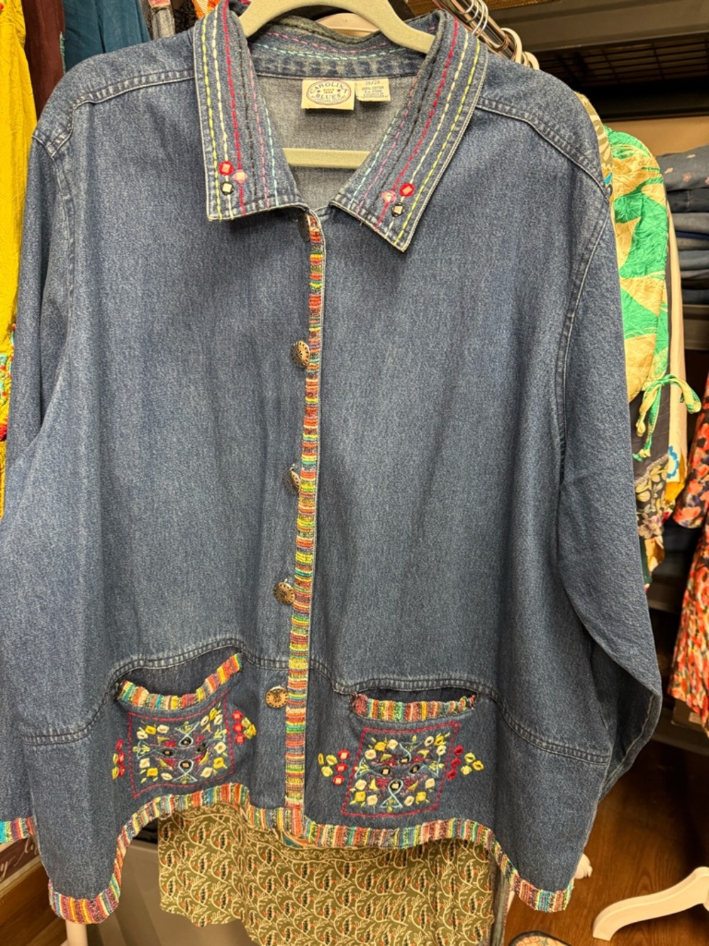 Vintage-Inspired Embroidered Denim Jacket - Blue